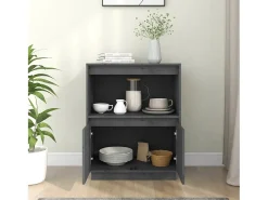 Aparador de madera maciza de pino gris 60x34x75 cm