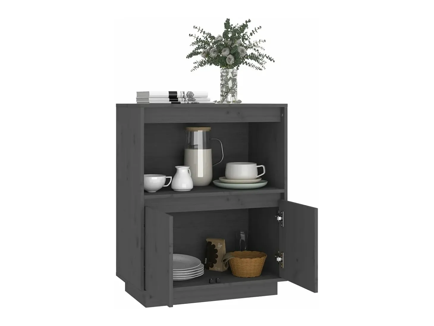 Aparador de madera maciza de pino gris 60x34x75 cm