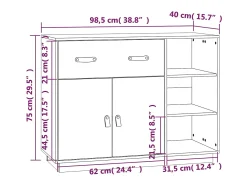 Aparador de madera maciza de pino negro 98,5x40x75 cm