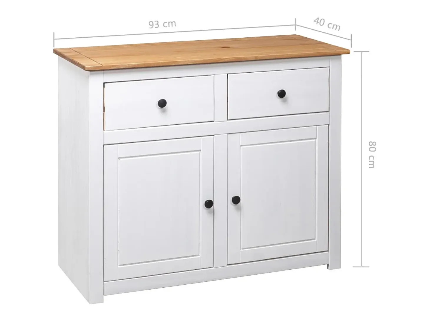 Aparador de madera maciza pino estilo Panamá blanco 93x40x80 cm