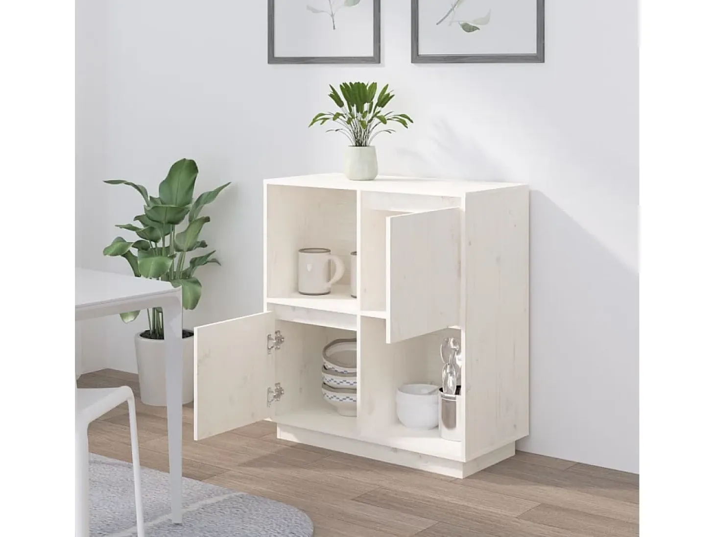 Aparador de madera maciza de pino blanco 74x35x80 cm ES31610