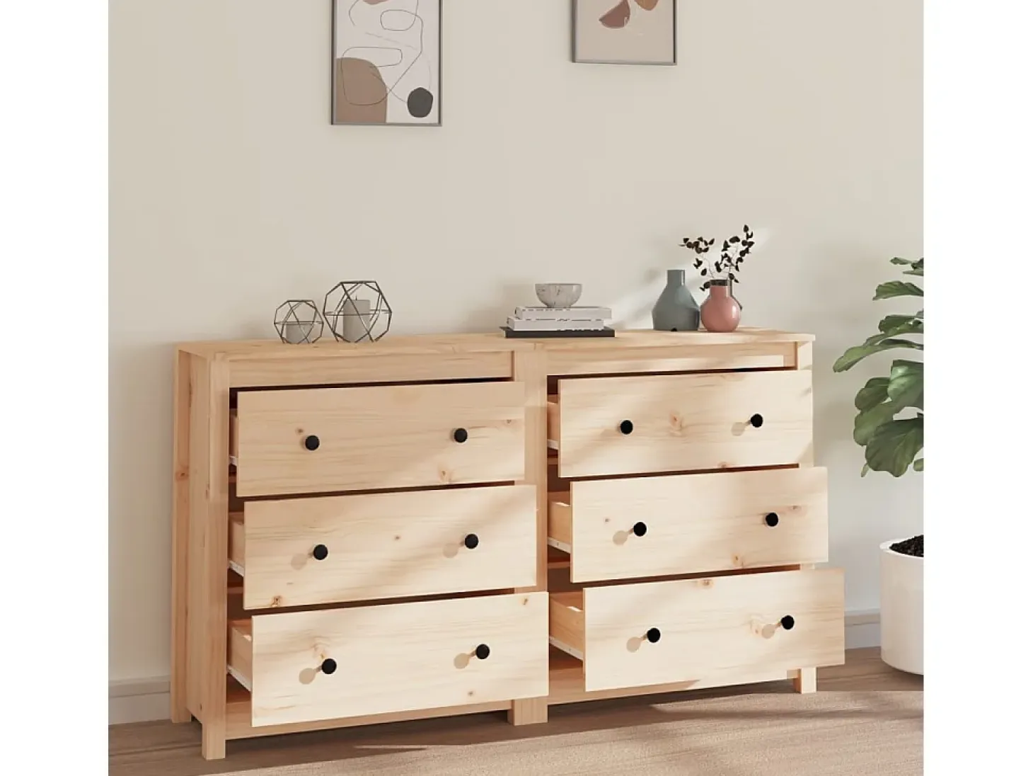 Aparador de madera maciza de pino 140x35x80 cm