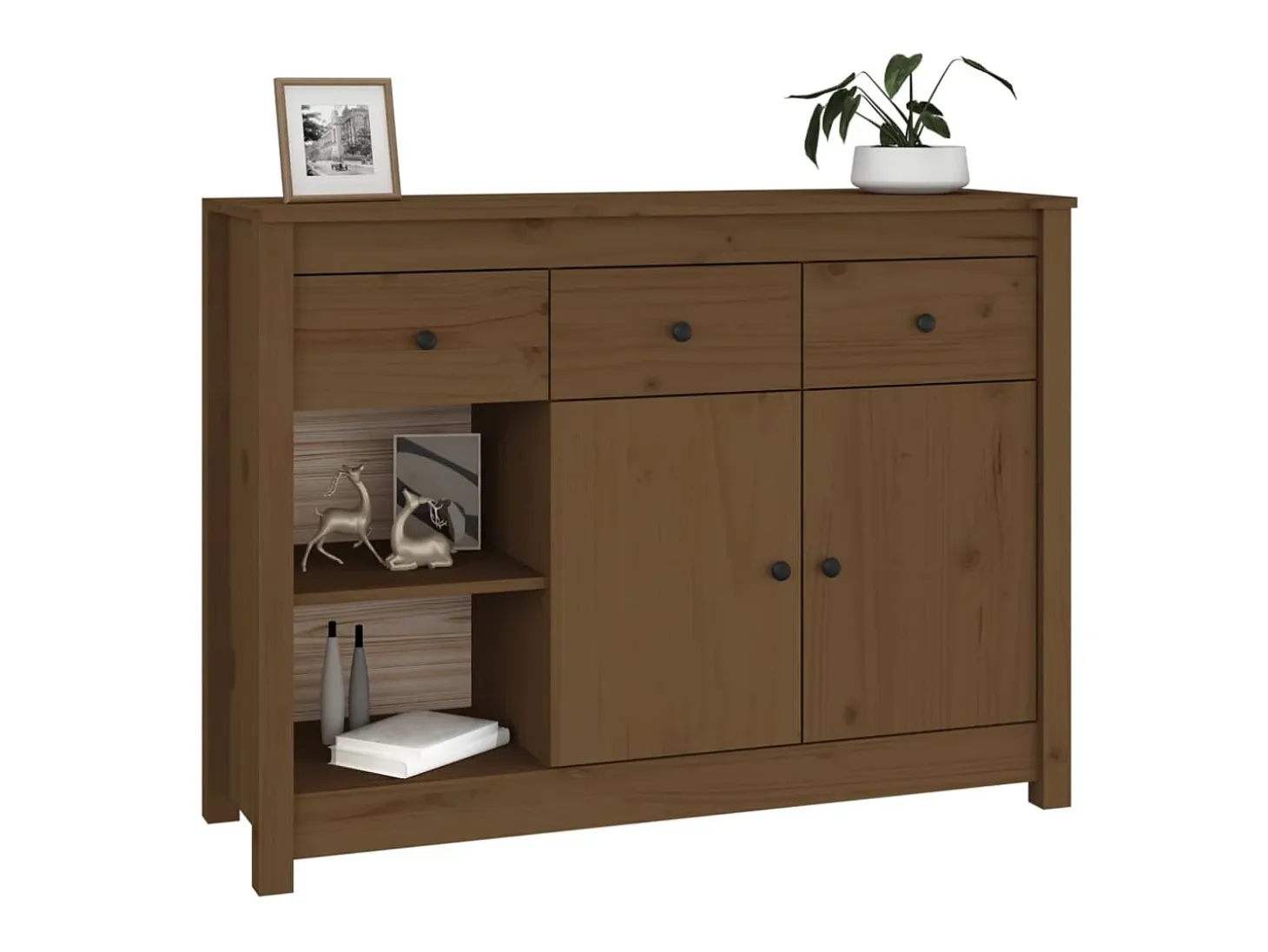 Aparador de madera maciza de pino marrón miel 100x35x74 cm ES79655