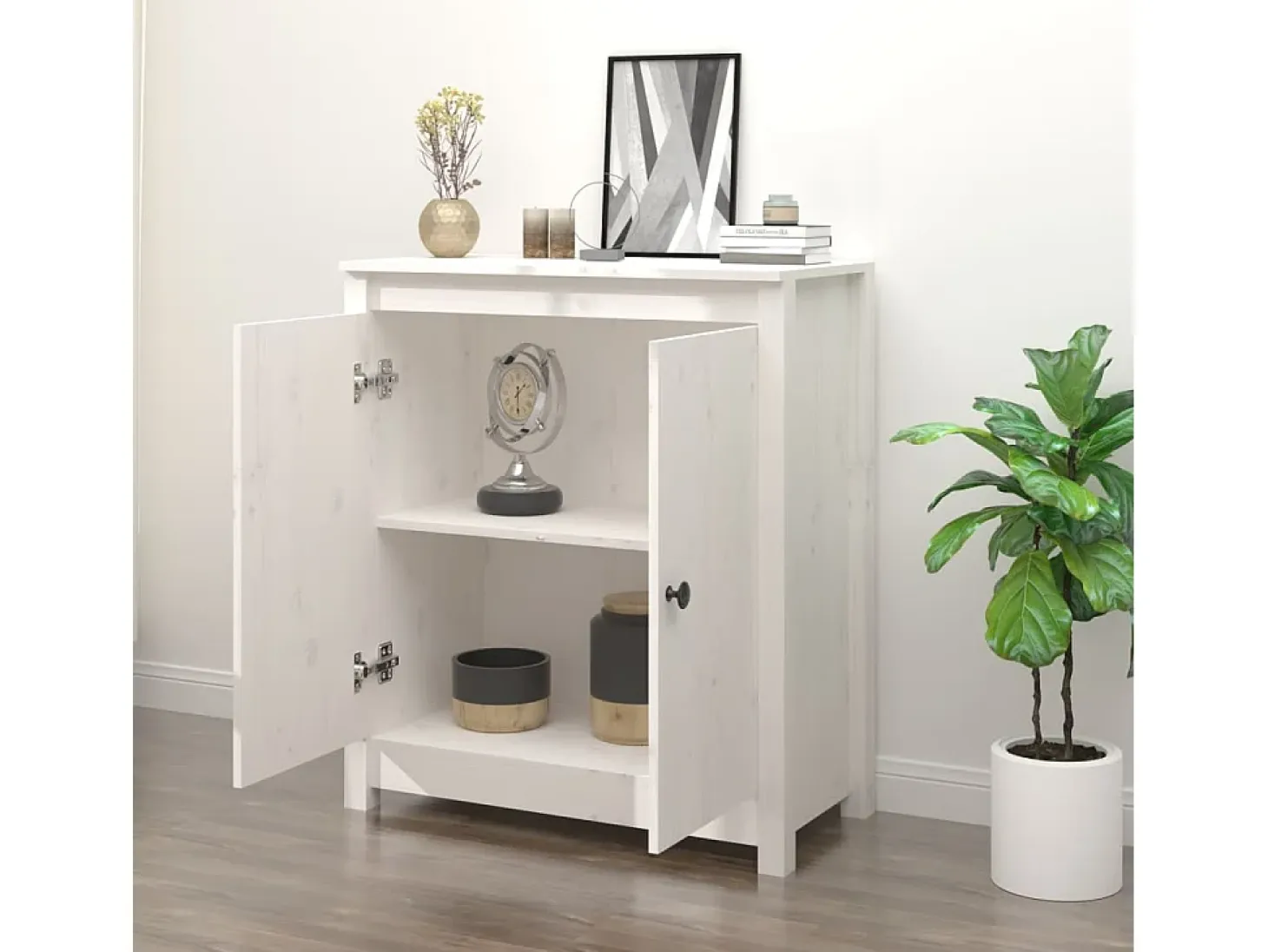 Aparador de madera maciza de pino blanco 70x35x80 cm ES10832