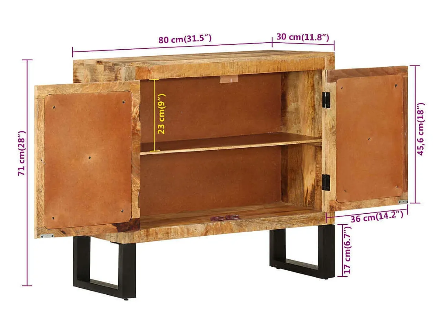 Aparador de madera maciza de mango y metal 80x30x71 cm