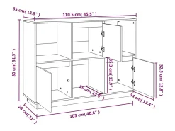Aparador de madera maciza de pino blanco 110,5x35x80 cm