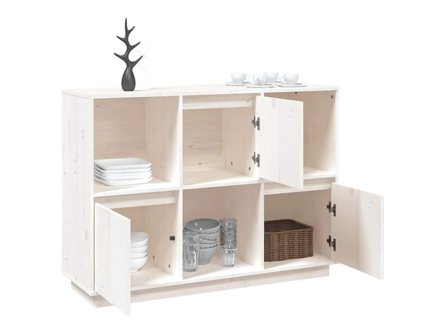 Aparador de madera maciza de pino blanco 110,5x35x80 cm