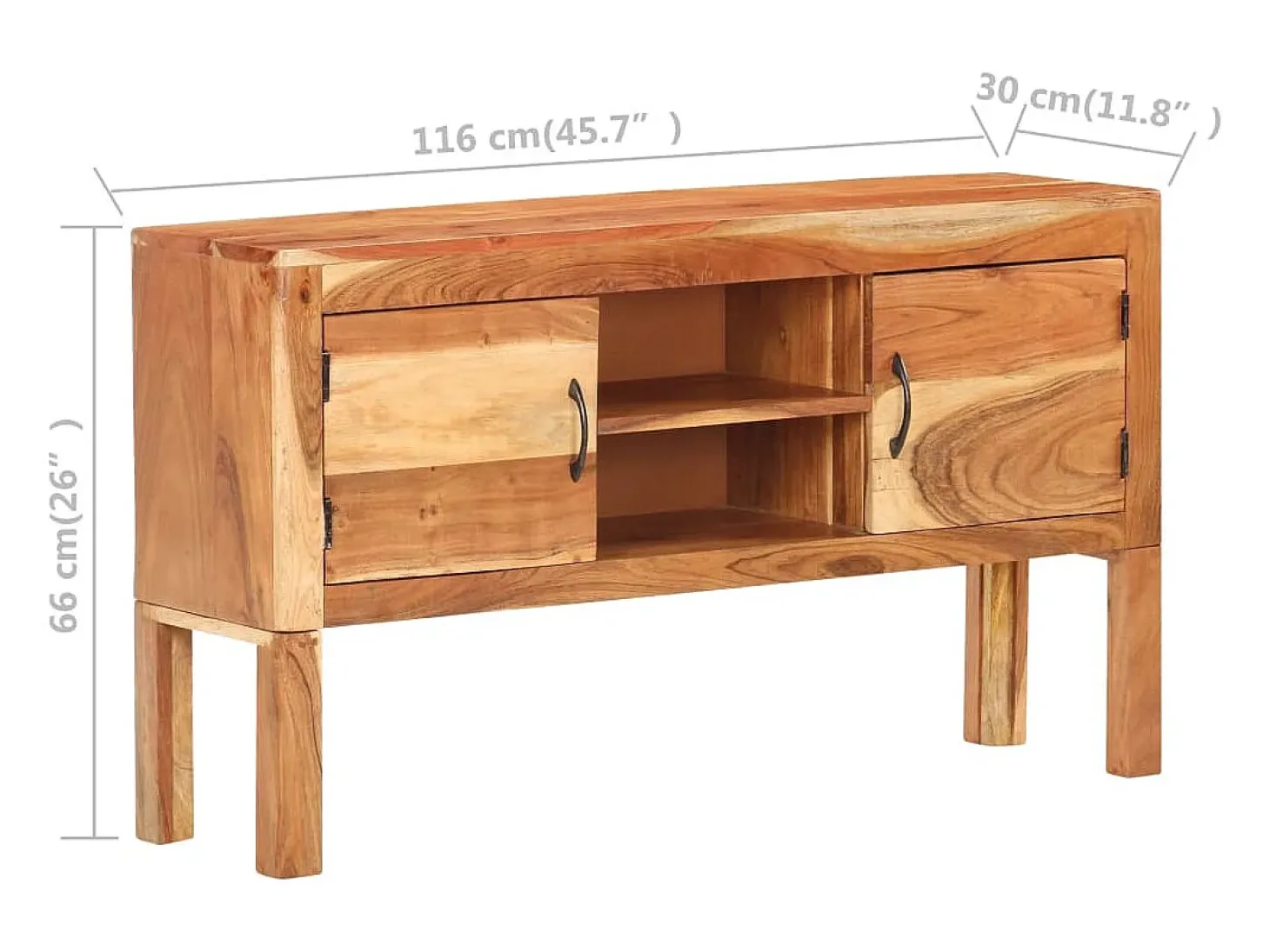 Aparador de madera maciza de acacia 116x30x66 cm