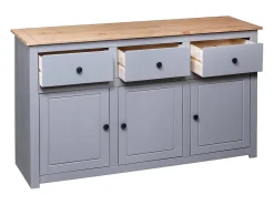 Aparador de madera maciza pino estilo Panamá gris 135x40x80 cm