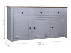 Aparador de madera maciza pino estilo Panamá gris 135x40x80 cm