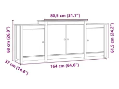 Aparador de madera maciza de pino marrón miel 164x37x68 cm