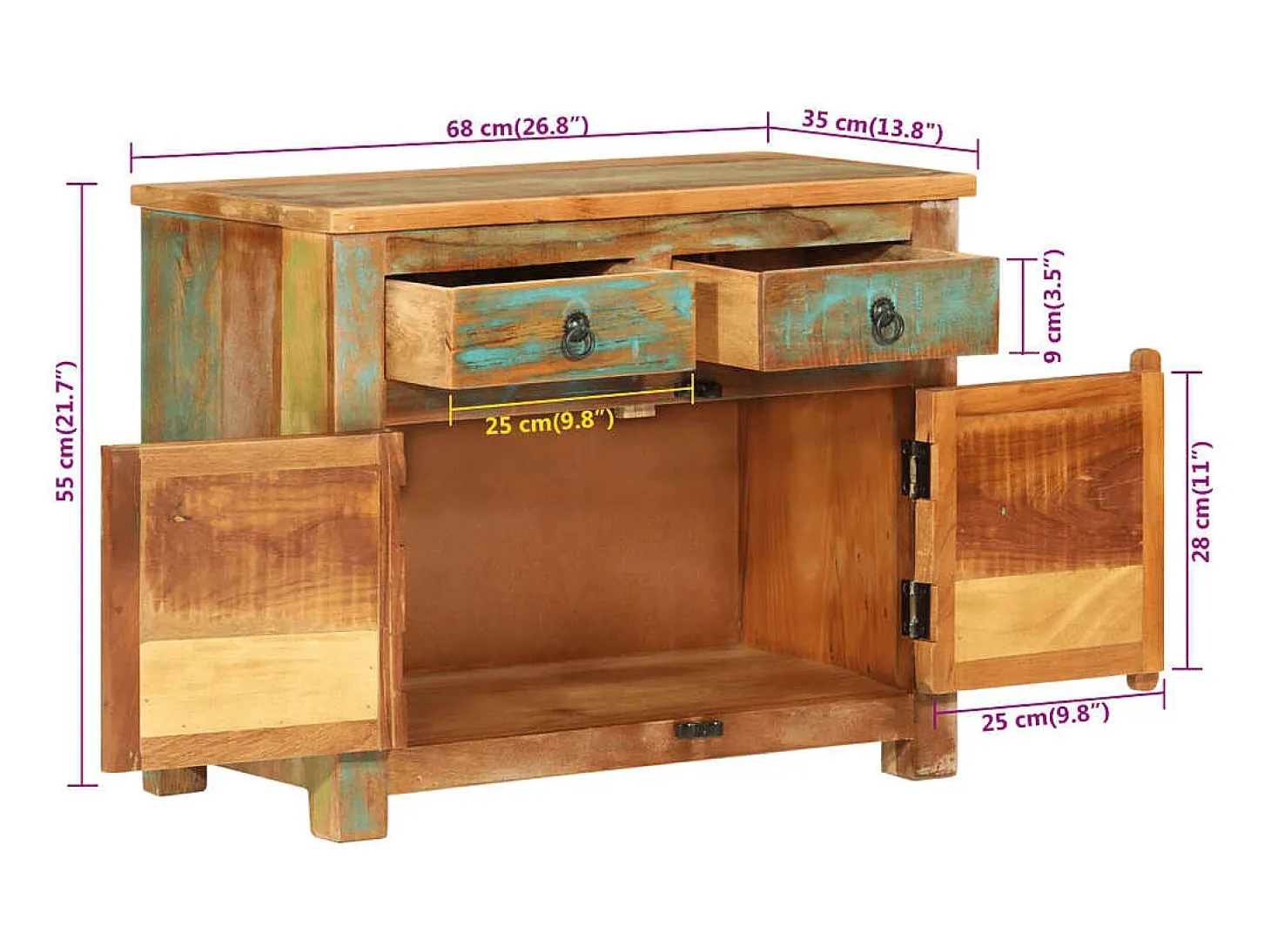 Aparador de madera maciza reciclada 68x35x55 cm