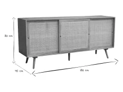 Aparador de madera maciza de mango y caña de ratán con 3 puertas correderas 180 cm ACANGE