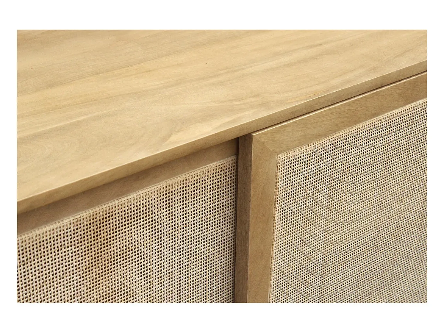 Aparador de madera maciza de mango y caña de ratán con 3 puertas correderas 180 cm ACANGE