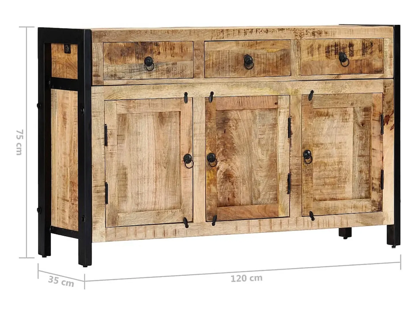 Aparador de madera maciza de mango 120x35x76 cm