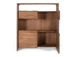 Aparador de madera maciza de acacia, diseño natural y cristal