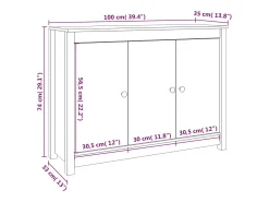 Aparador de madera maciza de pino gris 100x35x74 cm