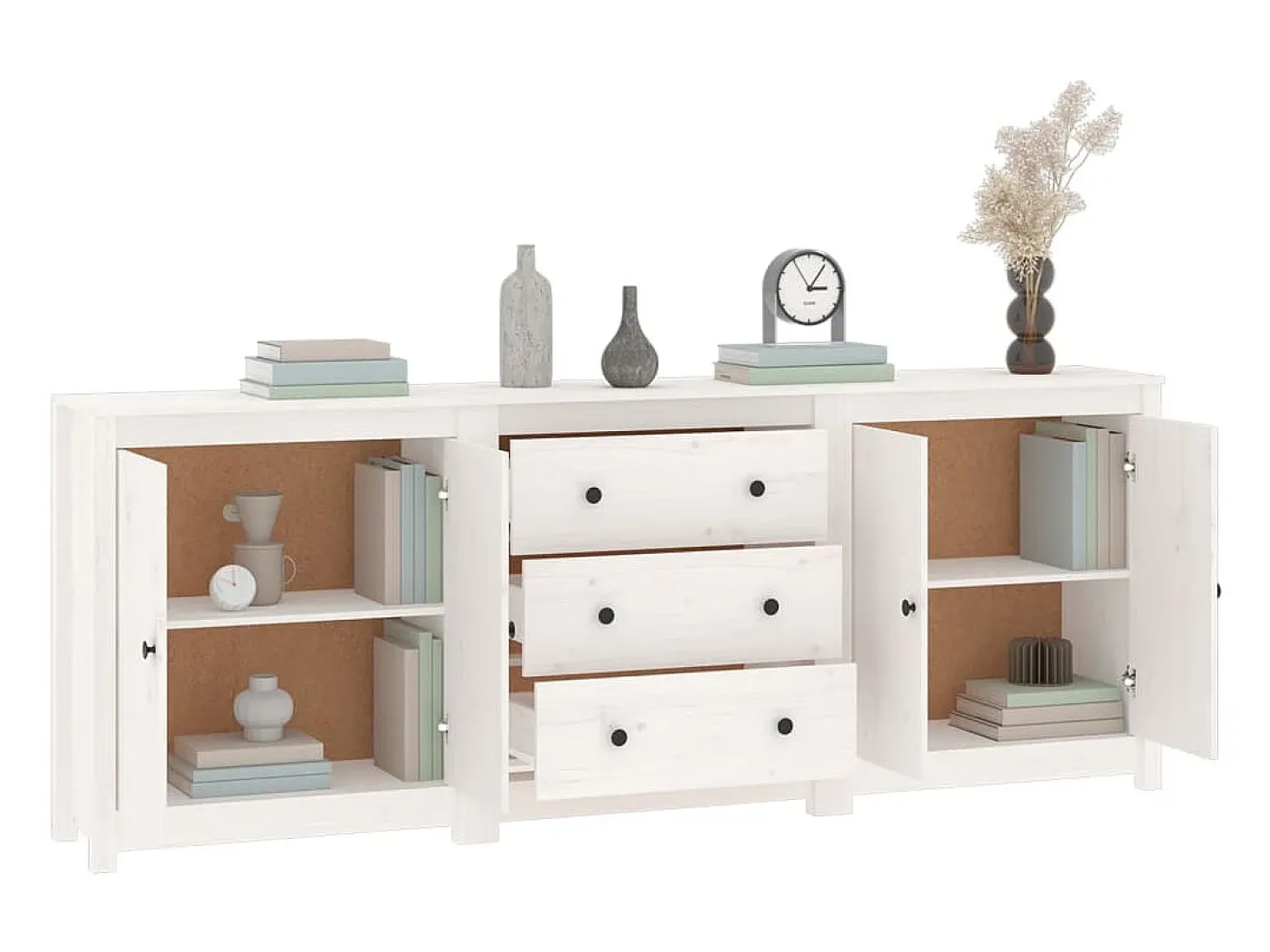 Aparador de madera maciza de pino blanco 210x35x80 cm