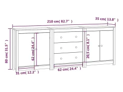 Aparador de madera maciza de pino blanco 210x35x80 cm