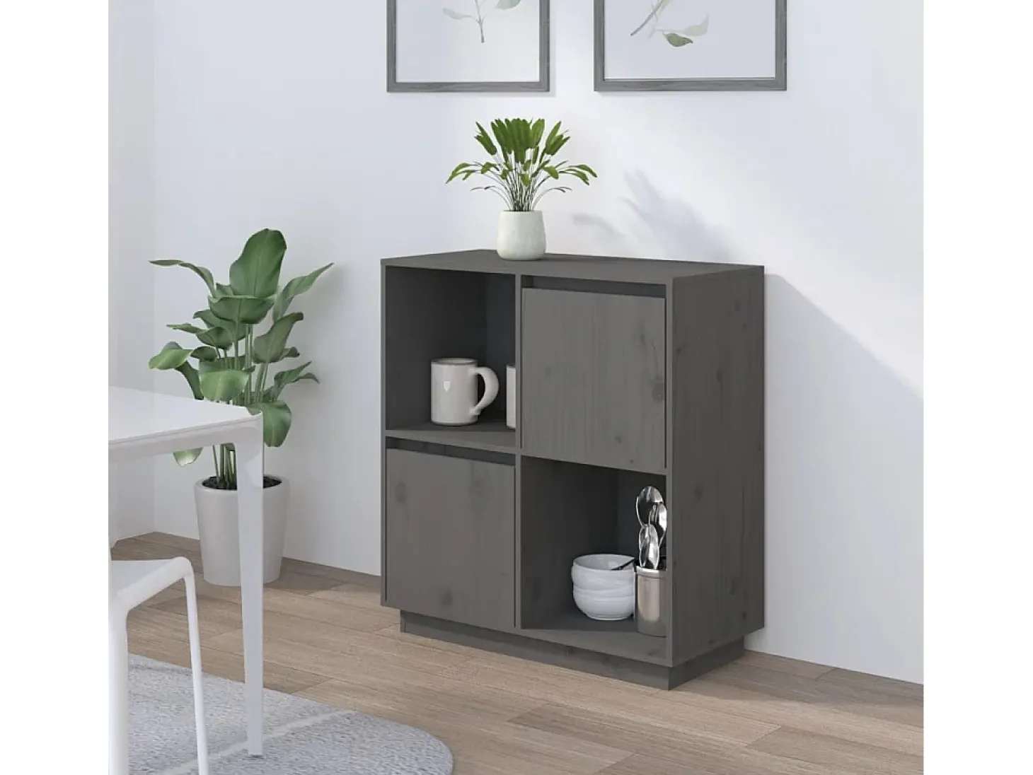 Aparador de madera maciza de pino gris 74x35x80 cm