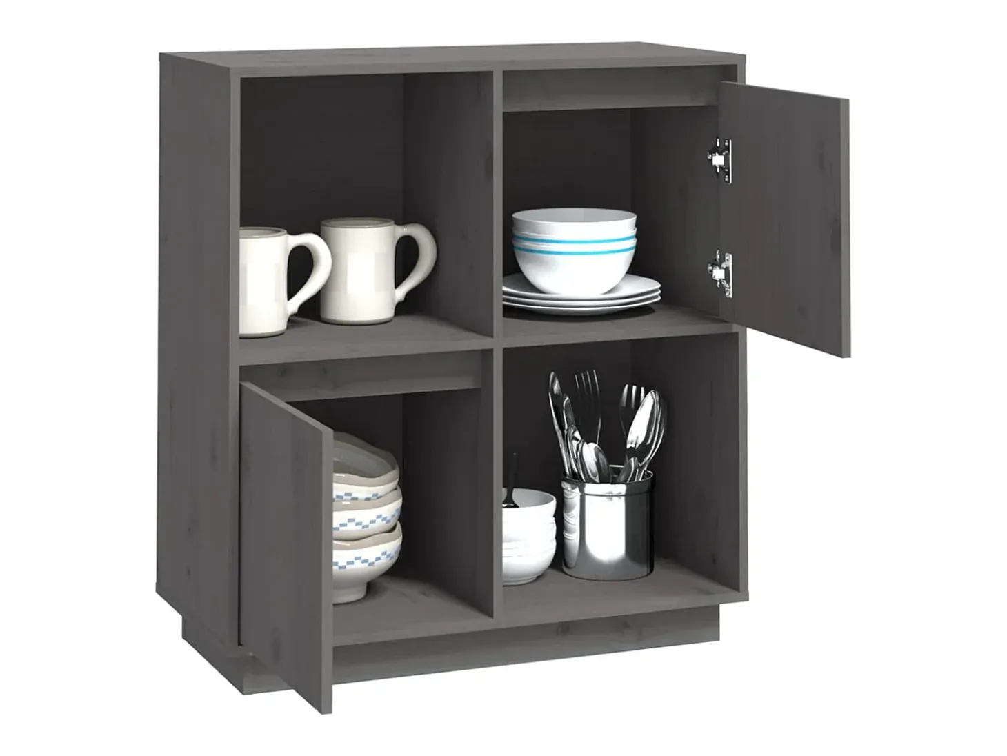Aparador de madera maciza de pino gris 74x35x80 cm