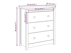 Aparador de madera maciza de pino blanco 70x35x80 cm