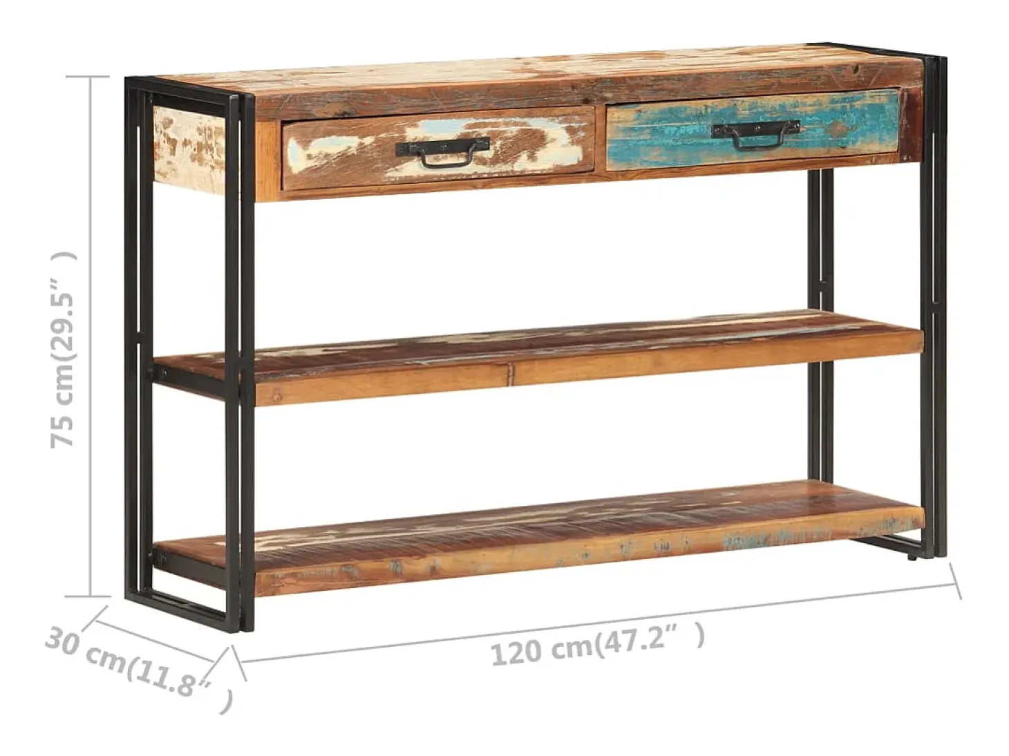 Aparador de madera maciza reciclada 120x30x75 cm