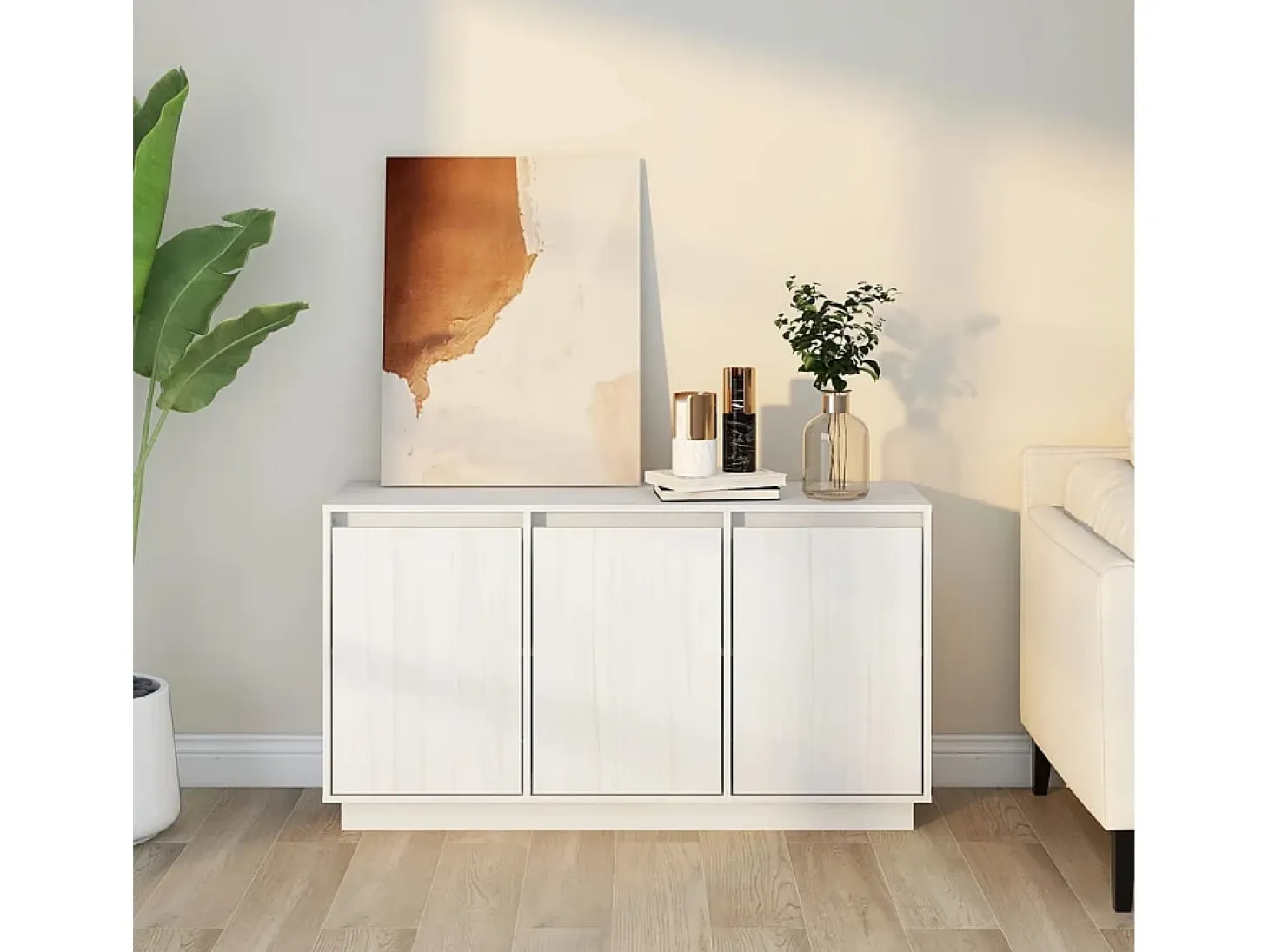 Aparador de madera maciza de pino blanco 111x34x60 cm