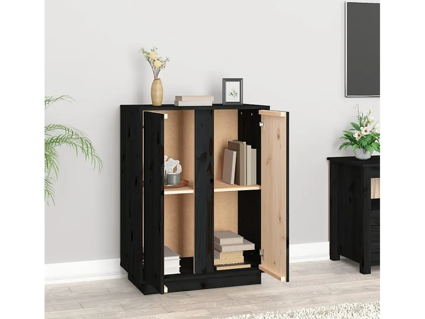 Aparador de madera maciza de pino negro 60x35x80 cm
