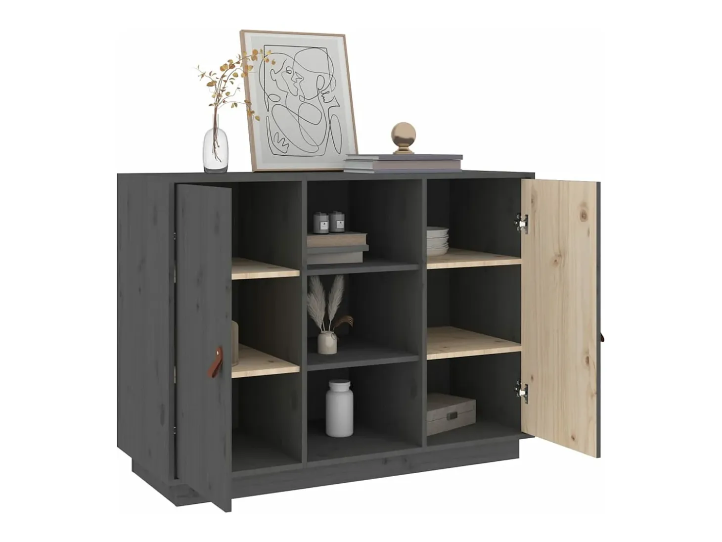 Aparador de madera maciza de pino gris 100x40x75 cm