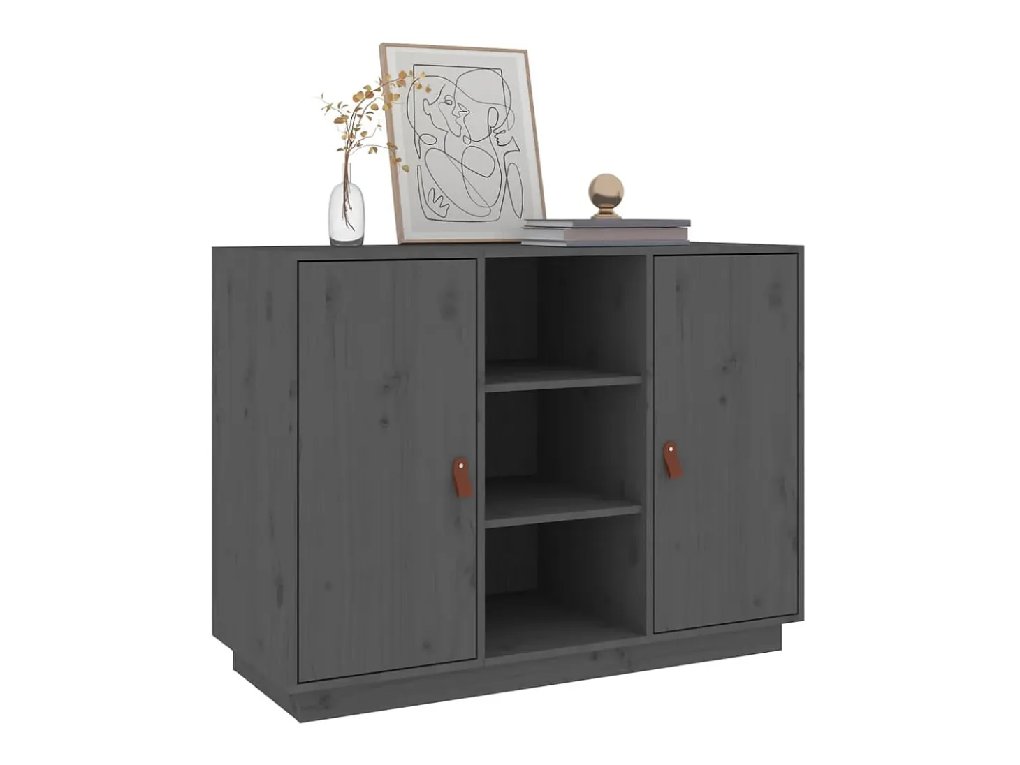 Aparador de madera maciza de pino gris 100x40x75 cm