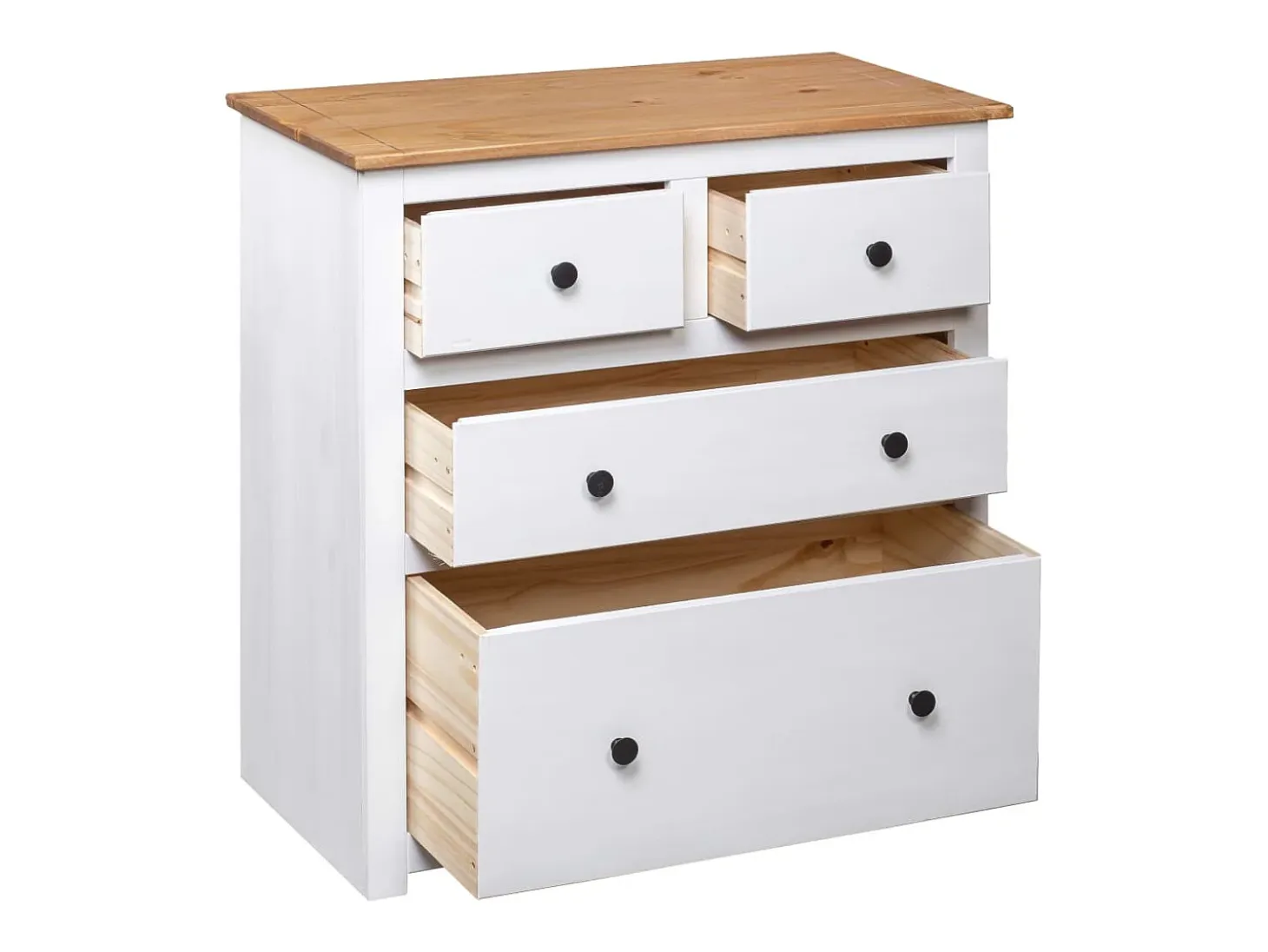 Aparador de madera maciza pino estilo Panamá blanco 80x40x83 cm