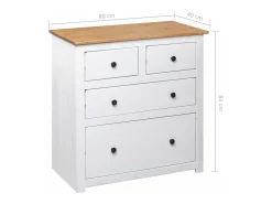 Aparador de madera maciza pino estilo Panamá blanco 80x40x83 cm