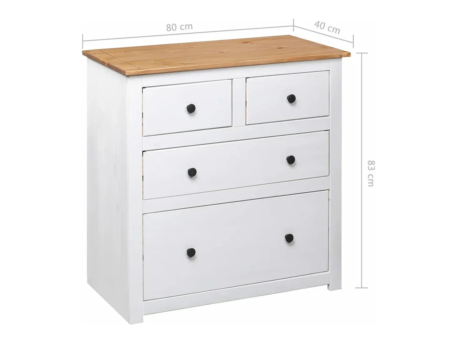 Aparador de madera maciza pino estilo Panamá blanco 80x40x83 cm