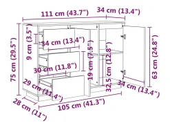 Aparador de madera maciza de pino 111x34x75 cm