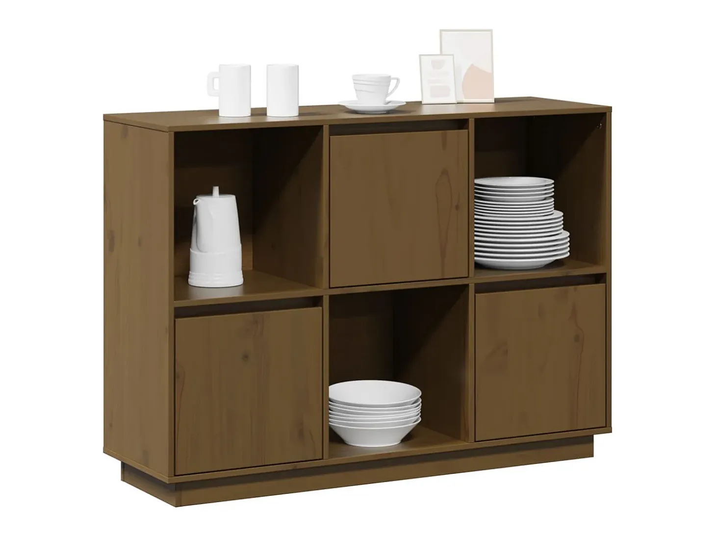 Aparador de madera maciza de pino marrón miel 110,35x35x80 cm