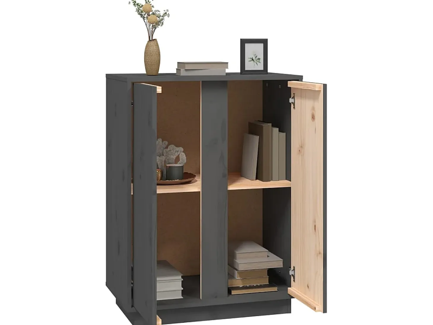 Aparador de madera maciza de pino gris 60x35x80 cm ES23513