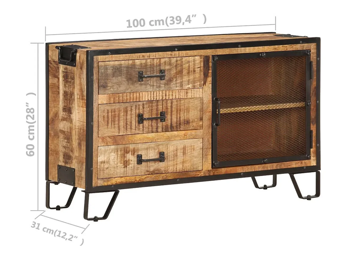 Aparador de madera maciza de mango en bruto 100x31x60 cm