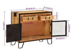 Aparador de madera maciza mango sin tratar y metal 80x31x66 cm