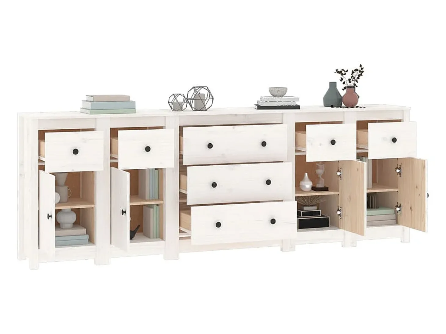 Aparador de madera maciza de pino blanco 230 x 35 x 80 cm