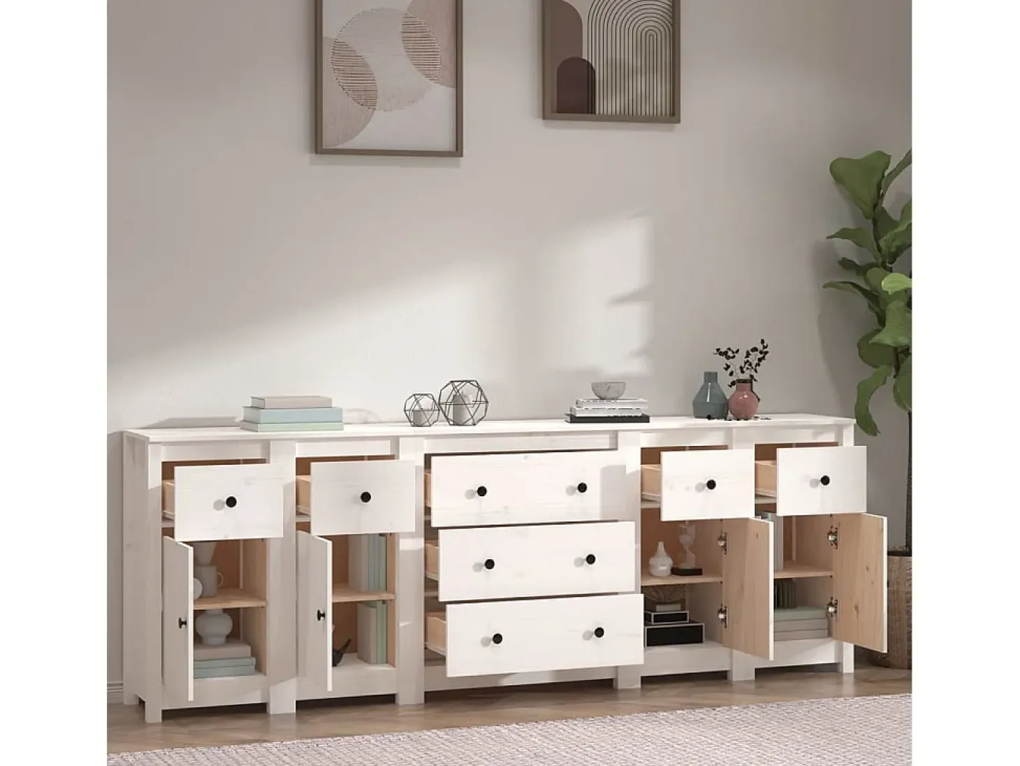 Aparador de madera maciza de pino blanco 230 x 35 x 80 cm