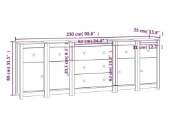 Aparador de madera maciza de pino blanco 230 x 35 x 80 cm
