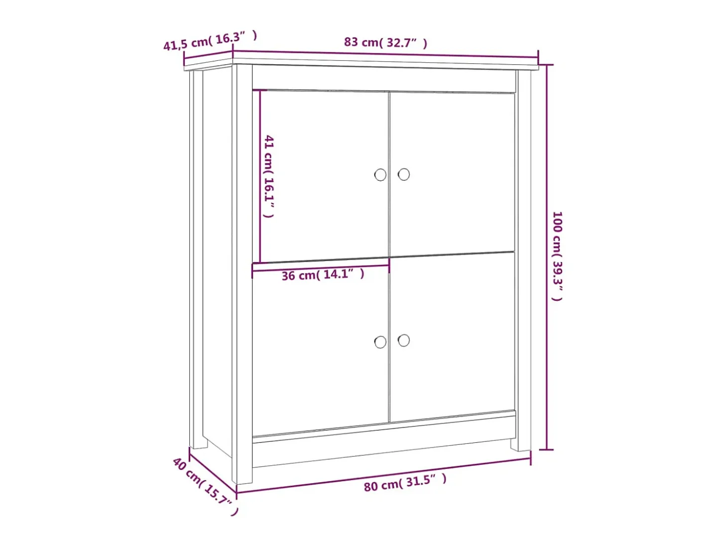 Aparador de madera maciza de pino negro 83x41,5x100 cm