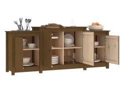 Aparador de madera maciza de pino marrón miel 164x37x68 cm