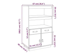 Aparador de madera maciza de pino blanco 67x40x108,5 cm