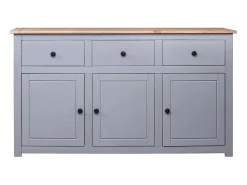 Aparador de madera maciza pino estilo Panamá gris 135x40x80 cm ES47750
