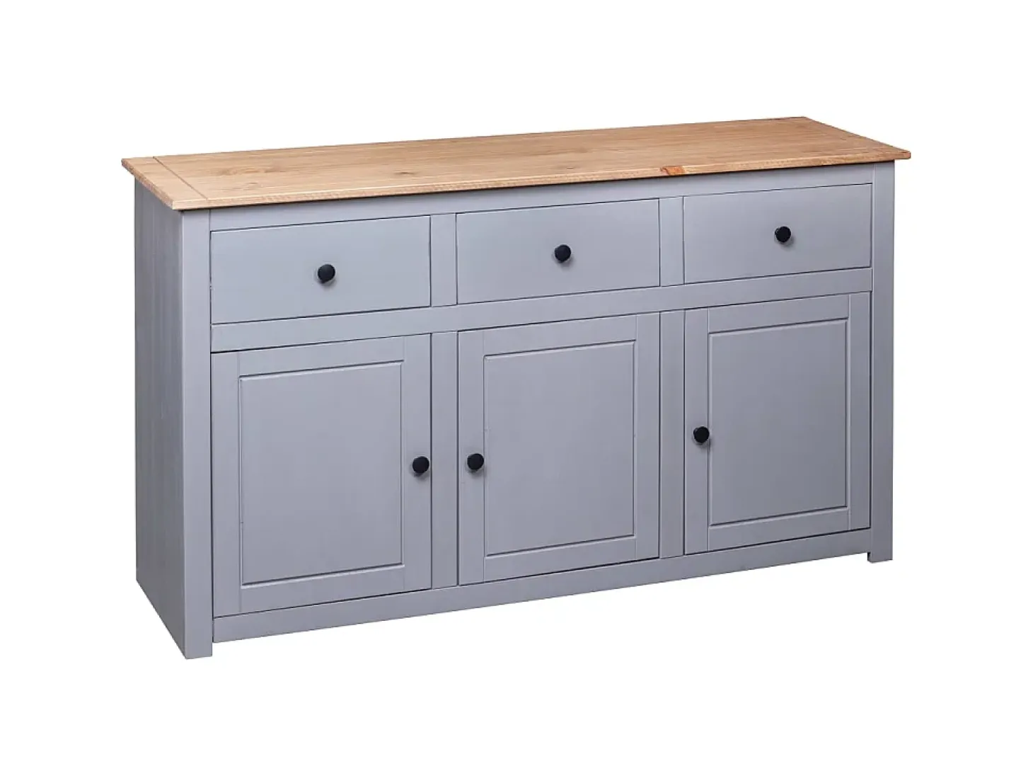 Aparador de madera maciza pino estilo Panamá gris 135x40x80 cm ES47750