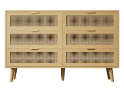 Aparador de madera natural clara con 6 cajones, tiradores de metal, dimensiones 120 x 40 x 76,5 cm