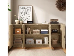 Aparador de madera natural con estantes, estilo reboteador, perfecto para la sala de estar o la cocina.