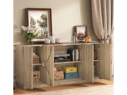 Aparador de madera natural con estantes, estilo reboteador, perfecto para la sala de estar o la cocina.